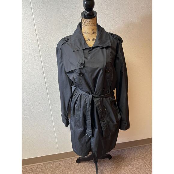 Red Saks Fifth Avenue Women's Size XL Black Trench Coat Belted Waist Polyester